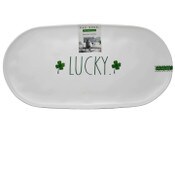 Wholesale - 13" LUCKY W/CLOVERS OVAL PLATTER MATTE WHITE MELAMINE, UPC: 840104974841